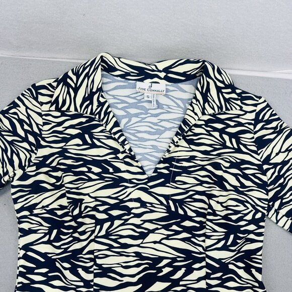 Jude Connally Dress Womens M Blue Cream Jude Cloth 3/4 Sleeve Stretch - Picture 2 of 9